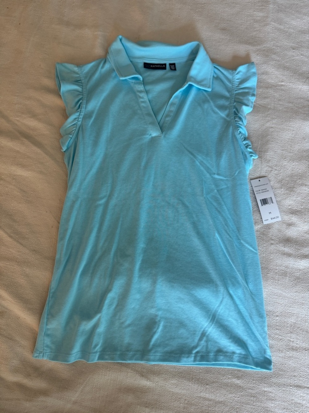 Rafaella Aqua Ruffle-Sleeve Polo Tank
